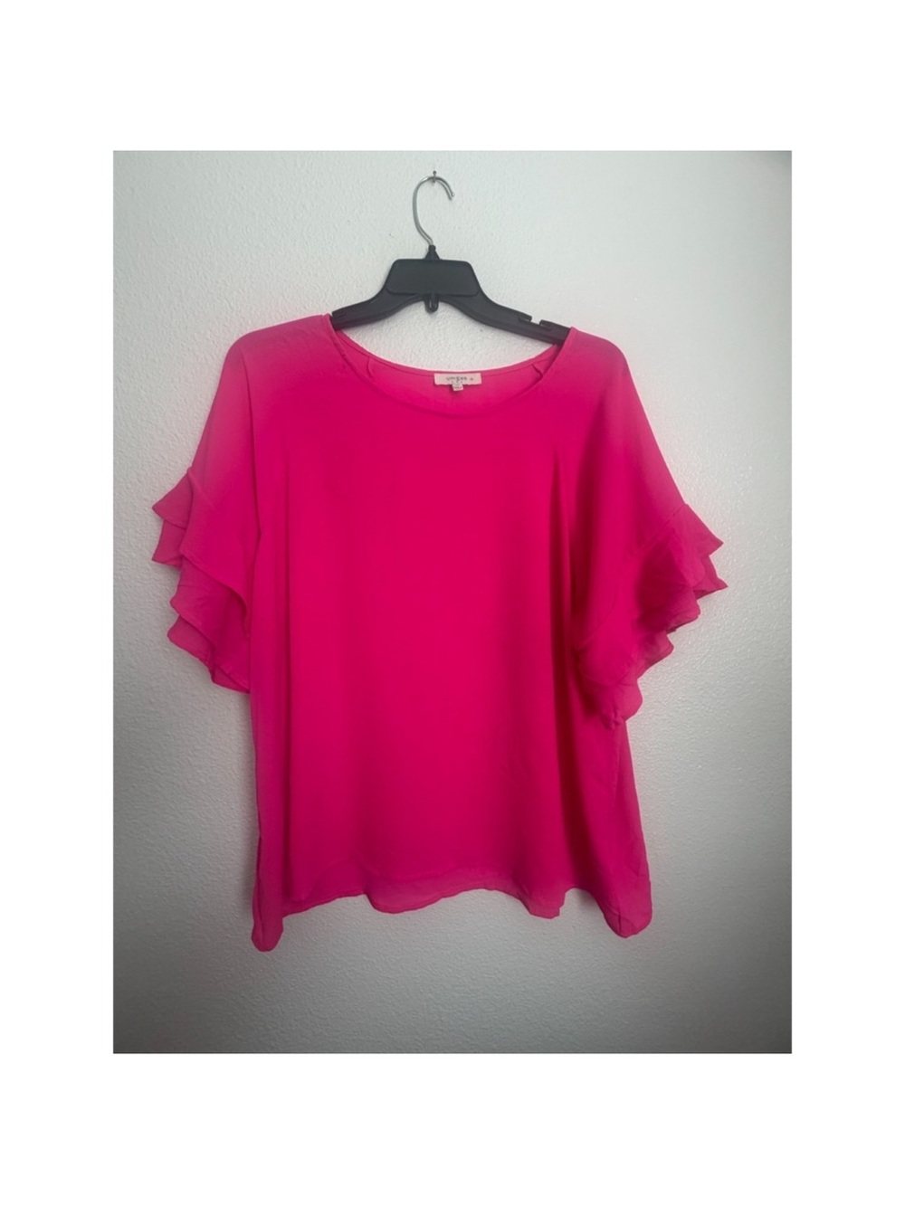 Umgee Hot Pink Ruffle Sleeve Blouse - Picture 2 of 8